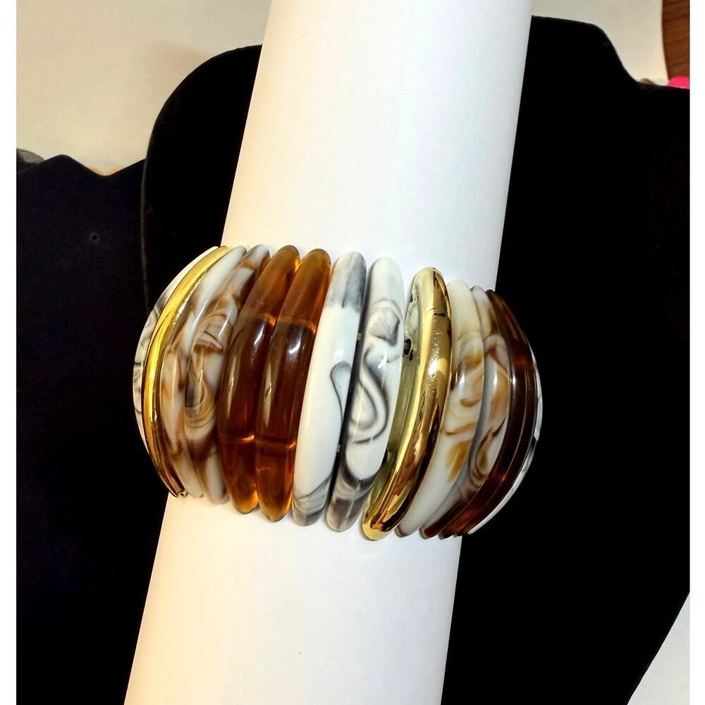 Chunky Resin Bangle Stack | Neutral Tortoise + Marble Mix - Picture 3 of 3